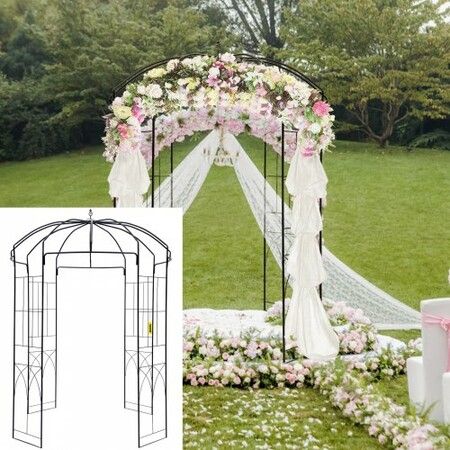 Birdcage Shape Garden Arbor, 2.44m High, 1.59m Wide, Heavy Duty Wrought Iron Arbor, Wedding Arch Trellis for Climbing Vines in Outdoor Garden, Backyard, Lawn, Patio, Black