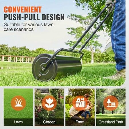 Lawn Roller, 17 Gallon 36 Inch Sand/Water Filled Yard Roller, Steel Sod Roller with Easy-turn Plug and U-Shaped Ergonomic Handle for Convenient Push and Pull, for Lawn, Garden, Farm, Park, Black