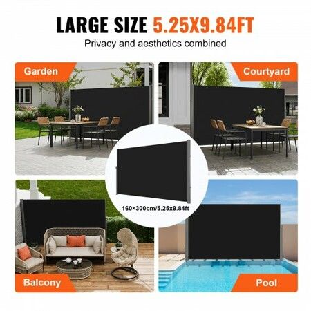 Retractable Side Awning 71''x 118'' Patio Screen Fence Divider Fencing