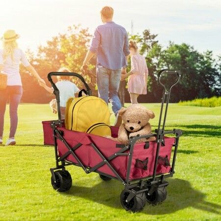 Folding Wagon Cart, Collapsible Folding Garden Cart w/ Shade Beach Utility