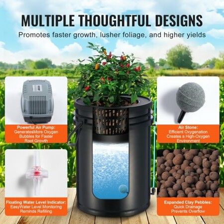 DWC Hydroponics Grow System Deep Water Culture with Top Drip 4 Buckets