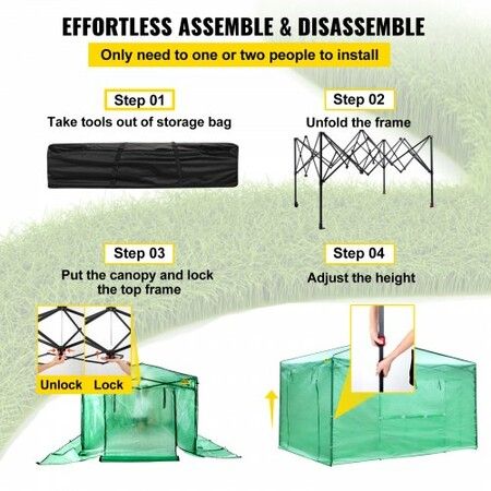 12\'x 8\'x 8\' Pop-Up Greenhouse, Set Up in Minutes, Portable Greenhouse with Doors & Windows. High Strength PE Cover & Powder-Coated Steel Construction