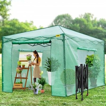 12\'x 8\'x 8\' Pop-Up Greenhouse, Set Up in Minutes, Portable Greenhouse with Doors & Windows. High Strength PE Cover & Powder-Coated Steel Construction