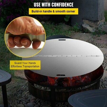 Fire Pit Lid Round 40 Inch Foldable Fire Pit Ring Snuff Cover 430 Stainless Steel Fire Pit Spark Screen Cover 3mm Thickness