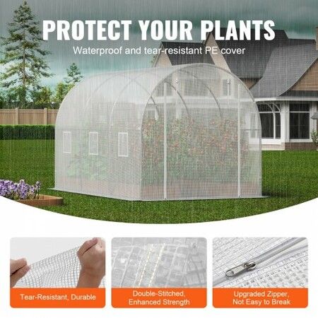 Walk-in Tunnel Greenhouse 9.58x6.43x6.23ft Galvanized Frame PE Cover White