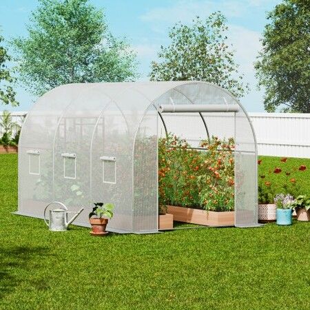 Walk-in Tunnel Greenhouse 9.58x6.43x6.23ft Galvanized Frame PE Cover White