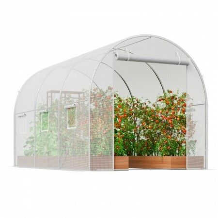 Walk-in Tunnel Greenhouse 9.58x6.43x6.23ft Galvanized Frame PE Cover White