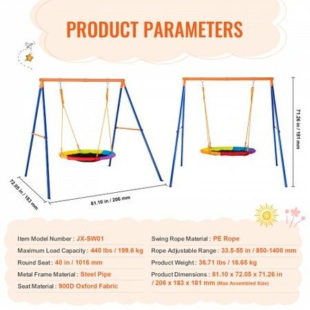 Swing Sets for Backyard 40in Saucer Swing Seat A-Frame Metal Stand 440lbs