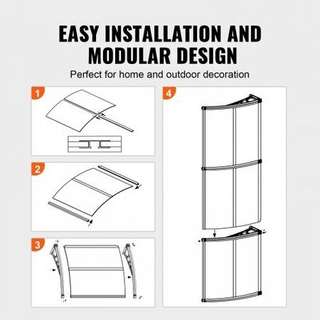 Window Door Awning Canopy, 965 x 2975mm Door Canopy Exterior, UF50+ PC Sunshade Sheet Awnings, Outdoor Patio Awning Sun Shade, Transparent, Waterproof, for Sun Shutter, UV, Rain, Snow Protection