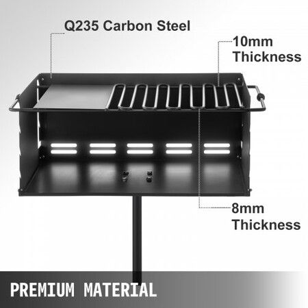 Outdoor Park Style Grill 24 x 16 Inch Park Style Charcoal Grill Carbon Steel Park Style BBQ Grill Height 50-in Adjustable Charcoal Grill with Stainless Steel Grate Outdoor Park Grill