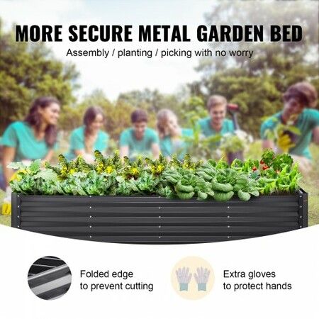 Raised Garden Bed, 8 x 4 x 2 ft Galvanized Metal Planter Box, Outdoor Planting Boxes with Open Base, for Growing Flowers/Vegetables/Herbs in Backyard/Garden/Patio/Balcony, Dark Gray