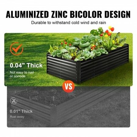 Raised Garden Bed, 8 x 4 x 2 ft Galvanized Metal Planter Box, Outdoor Planting Boxes with Open Base, for Growing Flowers/Vegetables/Herbs in Backyard/Garden/Patio/Balcony, Dark Gray