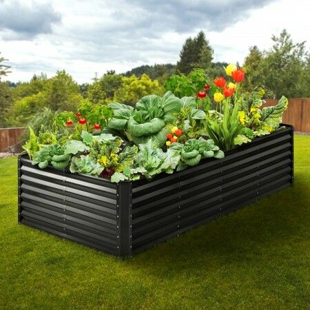 Raised Garden Bed, 8 x 4 x 2 ft Galvanized Metal Planter Box, Outdoor Planting Boxes with Open Base, for Growing Flowers/Vegetables/Herbs in Backyard/Garden/Patio/Balcony, Dark Gray