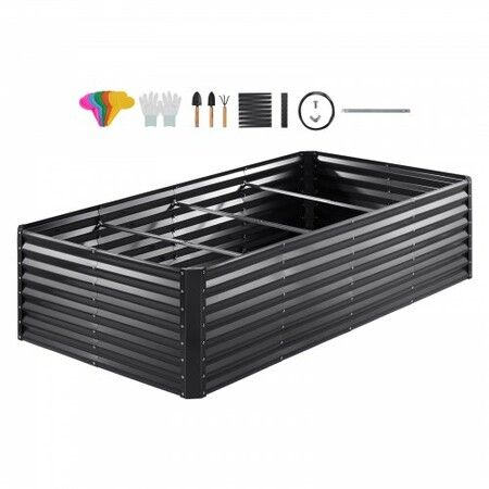 Raised Garden Bed, 8 x 4 x 2 ft Galvanized Metal Planter Box, Outdoor Planting Boxes with Open Base, for Growing Flowers/Vegetables/Herbs in Backyard/Garden/Patio/Balcony, Dark Gray