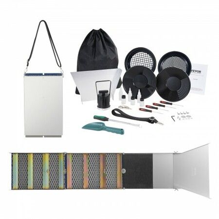 Gold Panning Kit With Sluice Box, 50" Aluminum Gold Mining Equipment, 23 PCS Gold Prospecting Kit with Gold Pan, Classifier Screen, Separating Magnet, Drawstring Backpack and Accessories