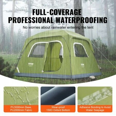 Camping Tent, 10 x 9 x 6.5 ft Fit for 6 Person, Waterproof Lightweight Backpacking Tent, Easy Setup, with Door and Window, for Outdoor Family Camping, Hiking, Hunting, Mountaineering Travel