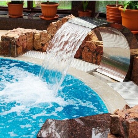 Pool Waterfall Fountain Stainless Steel Fountain 15.4\" x 7.9\" x 1.5\" Silver Pool Fountains for Ground Pools Garden Outdoor Waterfalls Sheer Descent Pond Water Feature