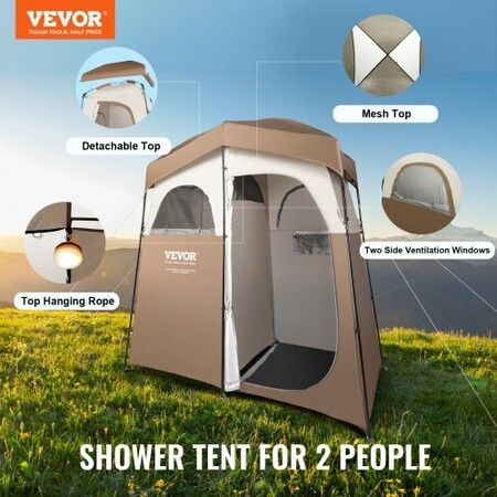 Camping Shower Tent, 83" x 42" x 83" 2 Rooms Oversize Outdoor Portable Shelter, Privacy Tent with Detachable Top, Pockets, Hanging Rope and Clothesline, for Dressing, Changing, Toilet, Bathroom