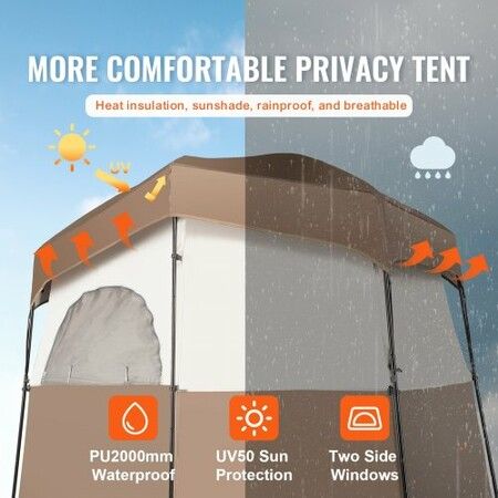 Camping Shower Tent, 83" x 42" x 83" 2 Rooms Oversize Outdoor Portable Shelter, Privacy Tent with Detachable Top, Pockets, Hanging Rope and Clothesline, for Dressing, Changing, Toilet, Bathroom