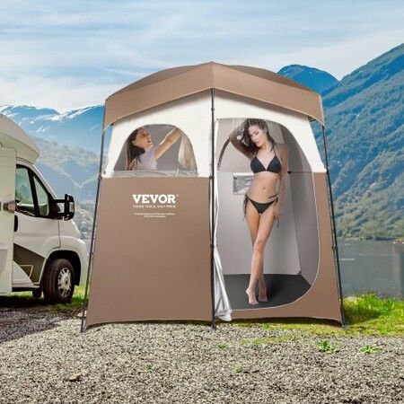 Camping Shower Tent, 83" x 42" x 83" 2 Rooms Oversize Outdoor Portable Shelter, Privacy Tent with Detachable Top, Pockets, Hanging Rope and Clothesline, for Dressing, Changing, Toilet, Bathroom