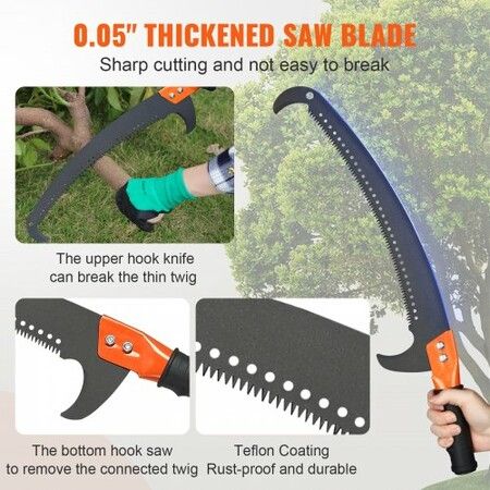 Manual Pole Saw, 2.24 m-8.24 m Extendable Tree Pruner, Sharp Steel Blade and Scissors High Branches Trimming, Branch Trimmer with Lightweight 8 Fiberglass Handles, for Pruning Palms and Shrubs