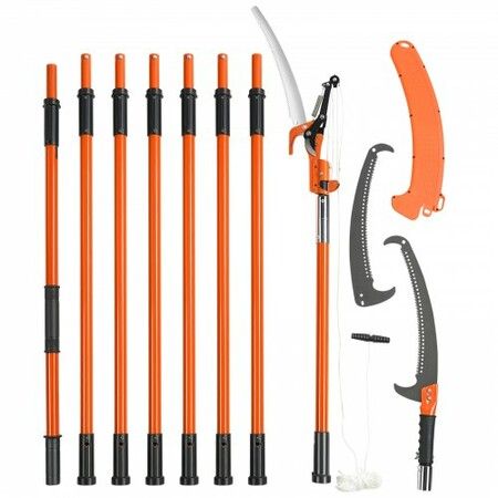 Manual Pole Saw, 2.24 m-8.24 m Extendable Tree Pruner, Sharp Steel Blade and Scissors High Branches Trimming, Branch Trimmer with Lightweight 8 Fiberglass Handles, for Pruning Palms and Shrubs