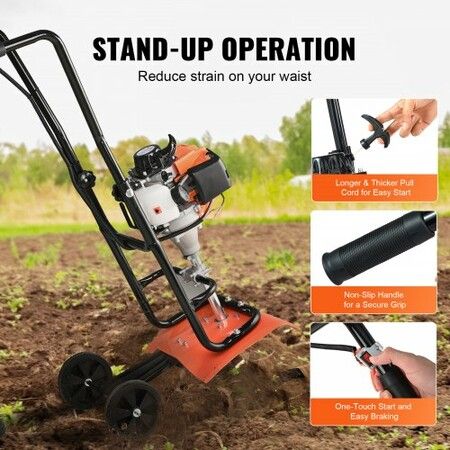 Tiller Cultivator Gas Powered, 38CC 4-Stroke Garden Cultivator, Tiller with 4 Steel Adjustable Front Tines for Lawn, Garden and Field Soil Cultivation