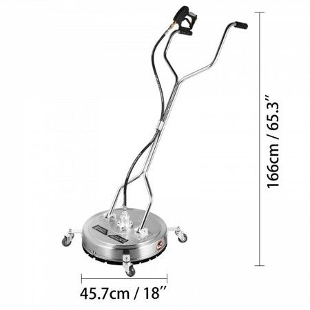 Surface Cleaner 18 inch Flat Surface Cleaner for Pressure Washer 4000psi Pressure with 3/8 Quick Connector Surface Cleaner W/ Casters 10.5GPM Stainless Steel Rotating Rod & 3 Nozzle for Patio