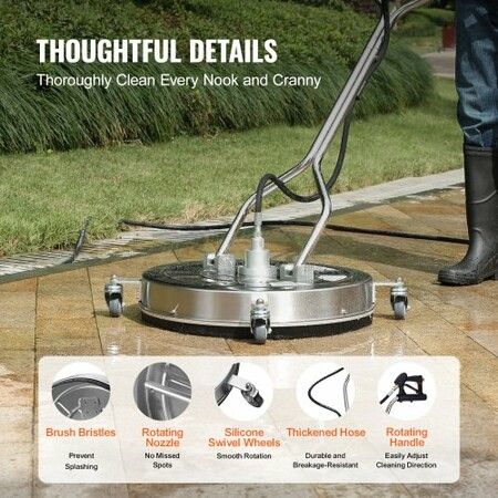 24" Pressure Washer Surface Cleaner w/ Handles & Wheels, Stainless Steel Concrete Cleaner 4000 Max PSI , 3/8"Connector & 1/4" Adapter Power Washer Floor Attachment,For Floor Driveway, Patio