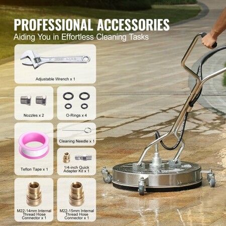 24" Pressure Washer Surface Cleaner w/ Handles & Wheels, Stainless Steel Concrete Cleaner 4000 Max PSI , 3/8"Connector & 1/4" Adapter Power Washer Floor Attachment,For Floor Driveway, Patio