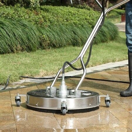 24" Pressure Washer Surface Cleaner w/ Handles & Wheels, Stainless Steel Concrete Cleaner 4000 Max PSI , 3/8"Connector & 1/4" Adapter Power Washer Floor Attachment,For Floor Driveway, Patio