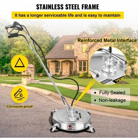 Pressure Washer Surface Cleaner, 20'', Max. 4000 PSI Pressure by 2 Nozzles for Cleaning Driveways, Sidewalks, Stainless Steel Frame w/Rotating Dual Handle, Wheels, Fit for 3/8'' Quick Connector