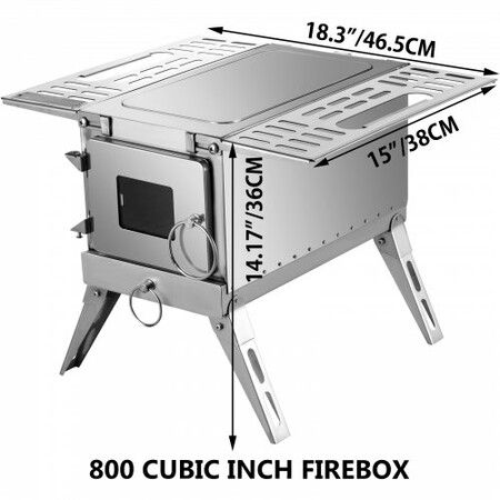 Tent Wood Stove 18.3x15x14.17 inch, Camping Wood Stove 304 Stainless Steel with Folding Pipe, Portable Wood Stove 90.6 inch Total Height for Camping, Tent Heating, Hunting, Outdoor Cooking