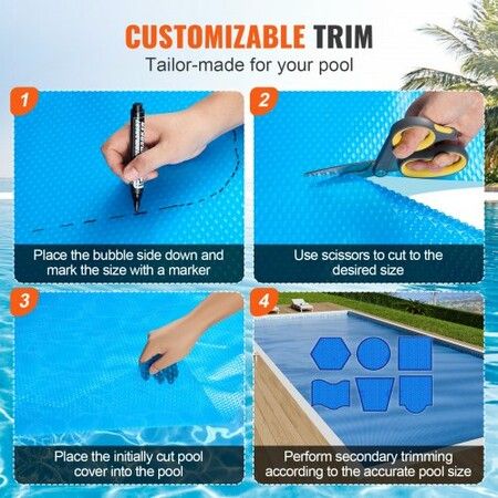 Solar Pool Cover, 32 x 16 ft Rectangle Solar Blanket for Pools, Inground Above Ground Swimming Pool Solar Cover, 16 mil Solar Covers Blue