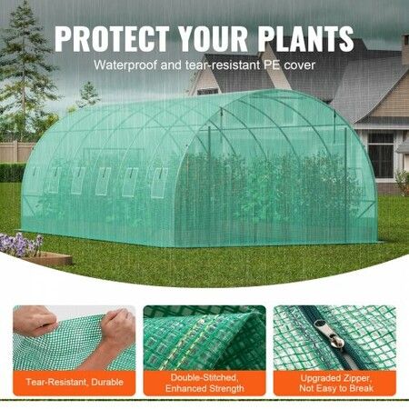 Walk-in Tunnel Greenhouse 19.36x9.68x6.5ft Galvanized Frame PE Cover Green