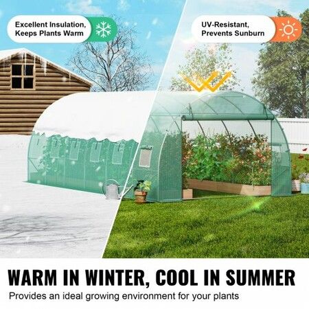 Walk-in Tunnel Greenhouse 19.36x9.68x6.5ft Galvanized Frame PE Cover Green