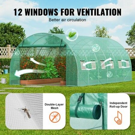 Walk-in Tunnel Greenhouse 19.36x9.68x6.5ft Galvanized Frame PE Cover Green