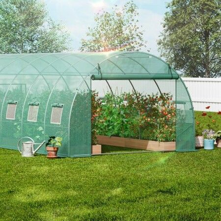 Walk-in Tunnel Greenhouse 19.36x9.68x6.5ft Galvanized Frame PE Cover Green