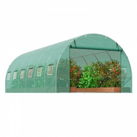 Walk-in Tunnel Greenhouse 19.36x9.68x6.5ft Galvanized Frame PE Cover Green