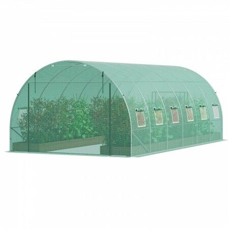 Walk-in Tunnel Greenhouse 19.36x9.68x6.5ft Galvanized Frame PE Cover Green