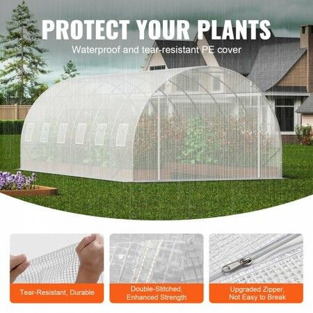 Walk-in Tunnel Greenhouse 19.36x9.68x6.5ft Galvanized Frame PE Cover White