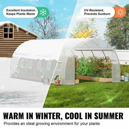 Walk-in Tunnel Greenhouse 19.36x9.68x6.5ft Galvanized Frame PE Cover White