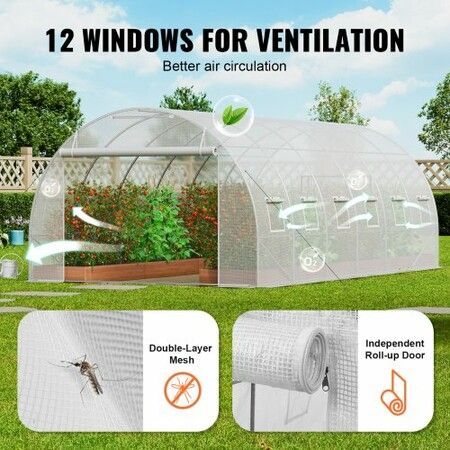 Walk-in Tunnel Greenhouse 19.36x9.68x6.5ft Galvanized Frame PE Cover White