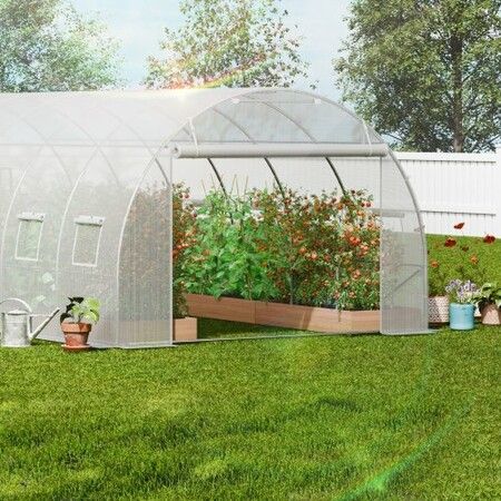 Walk-in Tunnel Greenhouse 19.36x9.68x6.5ft Galvanized Frame PE Cover White