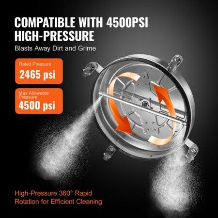 20" Pressure Washer Surface Cleaner w/ Handles & Wheels, Stainless Steel Concrete Cleaner 4500 Max PSI , 3/8"Connector & 1/4" Adapter Power Washer Floor Attachment,For Floor Driveway, Patio