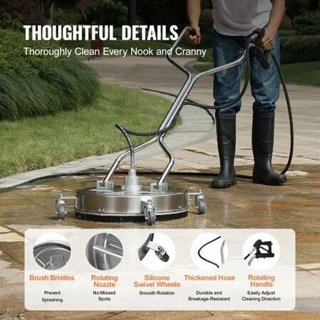 20" Pressure Washer Surface Cleaner w/ Handles & Wheels, Stainless Steel Concrete Cleaner 4500 Max PSI , 3/8"Connector & 1/4" Adapter Power Washer Floor Attachment,For Floor Driveway, Patio