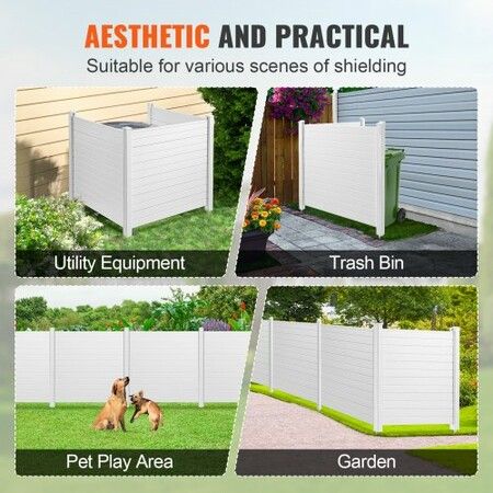 Outdoor Privacy Screens, 50" W x 50" H Air Conditioner Fence, Pool Equipment Enclosure, Horizontal Vinyl Privacy Fence, Perfect to Enclose Trash Can and A/C Units (3-Panel)