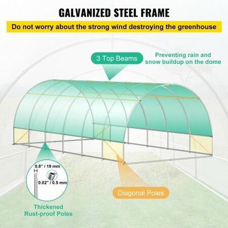 Walk-in Tunnel Greenhouse Galvanized Frame Waterproof Cover 20x10x7 ft