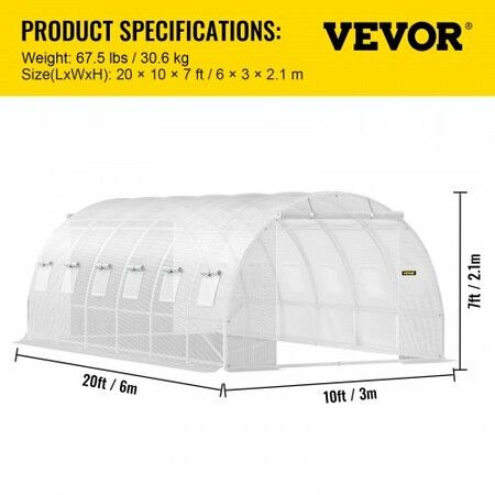 Walk-in Tunnel Greenhouse Galvanized Frame Waterproof Cover 20x10x7 ft