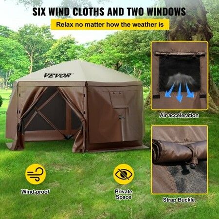 Pop-up Camping Gazebo Camping Canopy Shelter 6 Sided 10' x 10' Sun Shade